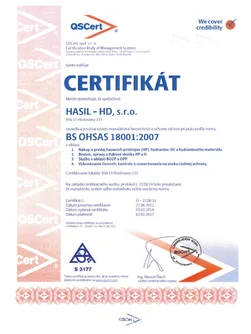 Certifikát systému bezpečnosti a ochrany zdravia pri práci