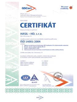 Certifikát systému enviromentálneho manažérstva